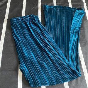 Crushed velvet teal bell bottom pant